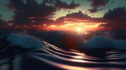 il mare al tramonto, iperrealistico , cinematografico