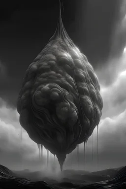 4k image, grey scale painterly image, epic scene of organic drop pod made of bone and flesh descending through the atmosphere trailing fire and smoke, overhead 3/4 view, extreme perspective, HR Giger
