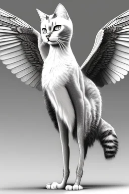 One single mature cat, huge wings,standing, wearing clothes, Vienna, friendly, sunny day, model style, hyper realistic, extremely accurate, delicate, extremely detailed, Graphic novel style, wide-angle, open aperture, superfine pencil