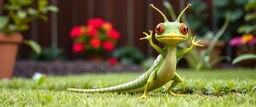 totally symmetric gremlin slug nice cheerleader in garden doing her thing full body portrait T-pose