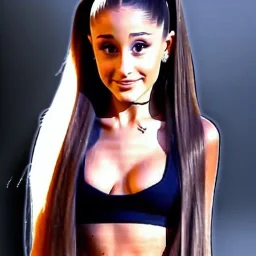 Ariana Grande, big bust, 6-pack abs, long hair