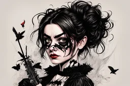 create a wild caricature of Maisie Williams as a savage, ravenous, gothpunk vampire girl with highly detailed and refined facial features and hair, clothed in an ornate Gothic rags and fishnet stockings, in the caricature cartoon style of Gerald Scarfe and Ralph Steadman, precisely drawn, boldly inked, vividly colored, 4k