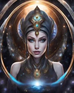 Realistic picture. alien gir l elf.With From Johar hair .Decorative dress for the body. . Dawad is decorated. Cosmic skin. skin void. Hello elements. Spiritual energy..It stands on an ashes of radiant glass, buildings and moon waterfalls. And planets