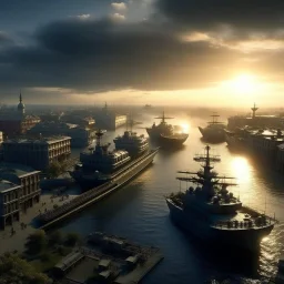beautiful city with war tankers