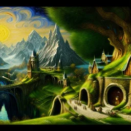 Epic Drawing of scenery of the LOTR ,The Hobbit, Van gogh Style, 8k