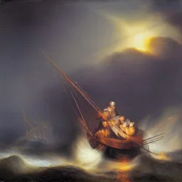 Rembrandt Snowstorm glowing lights ocean flying fish