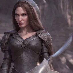 old Angelina Jolie in armor by greg rutkowskiб close up film photo, unreal engine, octane render, trending on artstation, highly detailed, studio lighting, professional, professional ominous concept art, by artgerm and greg rutkowski, an intricate, elegant, highly detailed digital painting, concept art, smooth, sharp focus, illustration, in the style of simon stalenhag, wayne barlowe, and igor kieryluk.