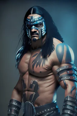 Cyberpunk mexican wrestler luchador long black hair
