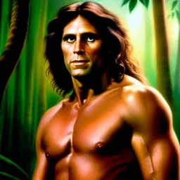 Ultra detailed fullbody Portrait in oil on canvas of Tarzan, extremely detailed digital painting, extremely detailed face,crystal clear Big Glowing eyes, mystical colors ,perfectly centered image, perfect composition, rim light, beautiful lighting, 8k, stunning scene, raytracing, anatomically correct, in the style of robert e howard and Ken Kelley and Ohrai Noriyoshi and Simon Bisley and tomzj1