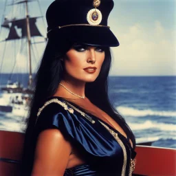 on the ship: the raven haired curvy temptress Caroline Munro who featured in a series of photo adverts for Lamb’s Navy Rum. Basically she was a femme fatale who wore a series of skimpy naval attire