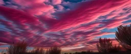 A pink sky filled with wispy clouds designed in Kuna Molas