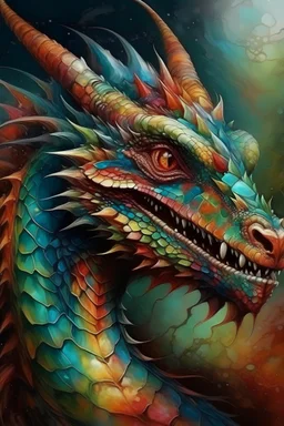 Portrait of a dragon, surrealism, muticolored