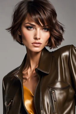 female supermodel, full of oil, real model, beautiful face, tall and perfect body, short hair, eva-costume