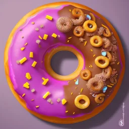 a large donut with other small donuts and pastries on a pink background highly detailed, --ar3:2--v4--q2