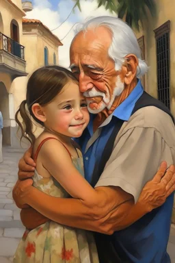 cuban child with grandparent hugging each other painting neoclassism