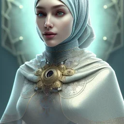 close up portrait of woman in hijab, fine detail, highly intricate, modern surrealism painting, defined cracks and breaks, high-quality, volumetric lighting, 8k, ultrahd, George Grie, Marco Escobedo, Igor Morski,Brian Froud, Howard Lyon, Selina French,