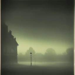 Dark street creepy fog colours strong texture artistic polaroid volumetric light, Yves Tanguy René Magritte Gustav Klimt 8k 3d abstractism