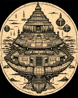 Japanese Spaceship in the style of a woodblock print