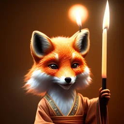 a cute litte fox wearing Hanfu, holding a large candle, BK complex detail, cinema, reality, detail, octane rendering, stoic cinematic 4k epic detailed photograph shot on kodak detailed bokeh cinematic hbo dark moody 8k, 85mm f/16 by leica