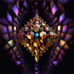 a mandelbulb 3d fractal made of metallic random color cubes a pertty artistc background