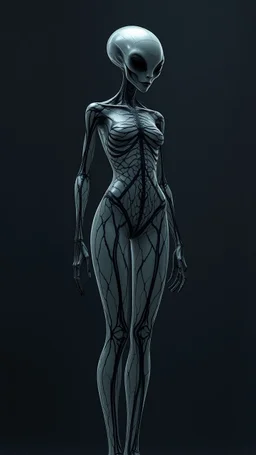A transparent of a tall alien figure with black vein texture of human veins, mixing together a lot of them, making a shape of a woman,