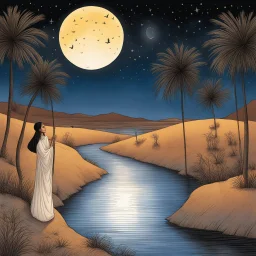 [colour illustration by Junji] In the heart of the night, a melody flows, Maryam sings softly, where the river glows. Ali's ballads rise like the sun's golden hue, Romance in his words, timeless and true. Omer's rhythms dance through the warm desert breeze, Stories of culture, carried with ease. Together they weave a rich, vibrant song, In the language of souls where we all belong.