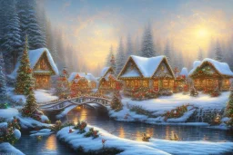 Christmas village river mountain