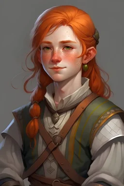 A young half elf cleric with light red hair