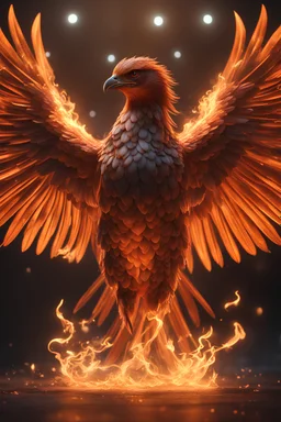 phoenix bird with flaming wings, Cinematic lighting, Volumetric lighting, Epic composition, Photorealism, Bokeh blur, Very high detail, Sony Alpha α7, ISO1900, Character design, Unreal Engine, Octane render, HDR, Subsurface scattering
