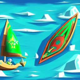 Legend Of Zelda: Wind Waker style vast ocean, stylized, celshaded, colorful, adventurous, frontal view, full view.