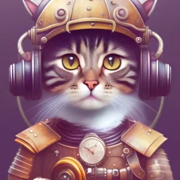 cute cat, watercolor illustration, steam punk, futuristic