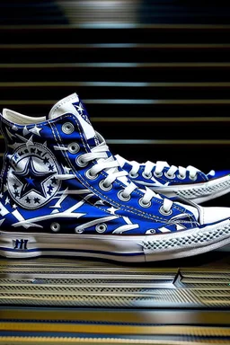 A converse sneaker, covered in Dallas cowboys theme