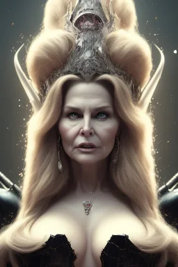 Jennifer Coolidge as evil queen in black leather, cleavage, angry, stern look. character design by cory loftis, fenghua zhong, ryohei hase, ismail inceoglu and ruan jia. unreal engine 5, artistic lighting, highly detailed, photorealistic, fantasy