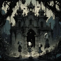 disney art Comic , n the eerie moonlight, the old, abandoned manor stands tall, its crumbling facade shrouded in mystery. A group of friends, armed with flashlights and courage, cautiously enter the dusty halls, their faces a mix of excitement and trepidation. Shadows dance ominously as they explore the dimly lit rooms, encountering strange occurrences at every turn. Objects levitate mysteriously, and whispers echo through the corridors, sending shivers down their spines.