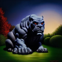 Ultra detailed fullbody Portrait in oil on canvas of stone Darkseid gargoyle on Garden,intense stare,extremely detailed digital painting, extremely detailed face,crystal clear Big glowing eyes, mystical colors ,perfectly centered image, perfect composition, rim light, beautiful lighting,masterpiece,8k, stunning scene, raytracing, anatomically correct, in the style of robert e howard and Ken Kelley and Ohrai Noriyoshi and Simon Bisley and uncannyknack