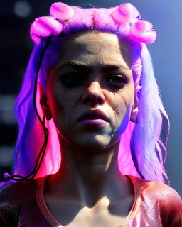 portrait, Shakira, blonde artist, angry, Realistic image, boxing robe, hoodie, mouthguard, nose, band aid, loose long hair, eyes make up, perfect, glow, circle iris. Rain, fog, Neon colors, leds. Dark background, photo studio, neon lights. concept art, smooth, unreal engine 5, god lights, ray tracing, RTX, lumen lighting, ultra detail, volumetric lighting, 3d, finely drawn, high definition, 4k.