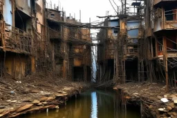 your creativity versus my imagination, tectonic cityscape clove, arafed remnants of a forgotten forbidden former river of clueless rust, |steel hot, puṣkaracūḍa, made of scrap metal and rusty wires, great verticals, perfect parallels, industrial vibe, police juxtaposition