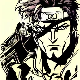 Solid Snake, in Style of Jojo's Bizarre Adventure, Manga Drawing, by Hirohiko Araki