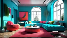 Living room futuristic with beautiful colors