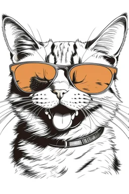 CAT LAUGH wearing sunglasses, Style: , Mood: Groovy, T-shirt design graphic, vector, contour, white background 4k.