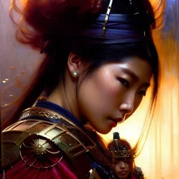 portrait beautiful face japanese female ninja,busty,ancient metal armor balanciaga fashion clothe painting by gaston bussiere, greg rutkowski, yoji shinkawa, yoshitaka amano, tsutomu nihei, donato giancola, tim hildebrandt, oil on canvas, cinematic composition, extreme detail,fit full head inside picture,16k