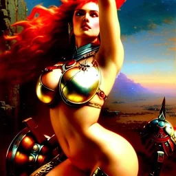 portrait 'beautiful booty fit Sexy busty RedSonja',overflowing breasts,ancient metal armor and Helmet ,painting by gaston bussiere, greg rutkowski, yoji shinkawa, yoshitaka amano, tsutomu nihei, donato giancola, tim hildebrandt, oil on canvas, cinematic composition, extreme detail,fit full head inside picture,32k