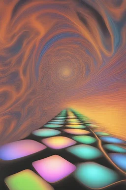Teleporting images across a using only light abstract art; neo-surrealism; rainbow of pastels