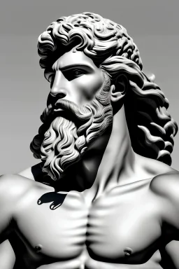 male face of the mythical gods Poseidon, black and white face straight view