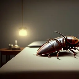 large, humanoid cockroach on a bed under a bedsheet, 8k resolution, high-quality, fine-detail, intricate, detailed matte, digital art, volumetric lighting, illustration, 3D octane render, brian froud, howard lyon, selina french, anna dittmann, annie stokes, lisa parker, greg rutowski