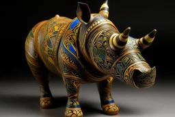 A tan earth elemental rhino designed in Australian aboriginal art painted by Claude Monet