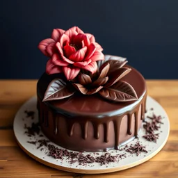 chocolate cake with chocolate crafted flower on top