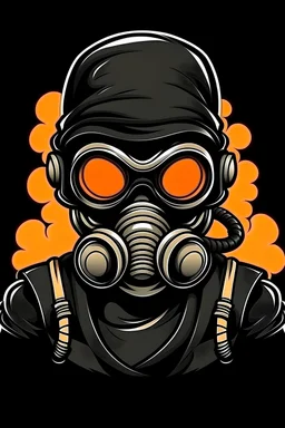 angry cartoon character with gas mask dressed in black