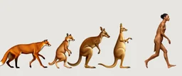 a study of evolution from foxes to kangaroos to humans, stage by stage. 5 stages