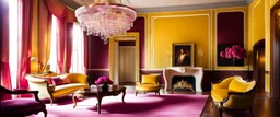 Rococo living room, photo-realism, (((ink leak))), (((negative space))), (((double exposure))), colors of warm yellow, gold, beige, pink and mahogany